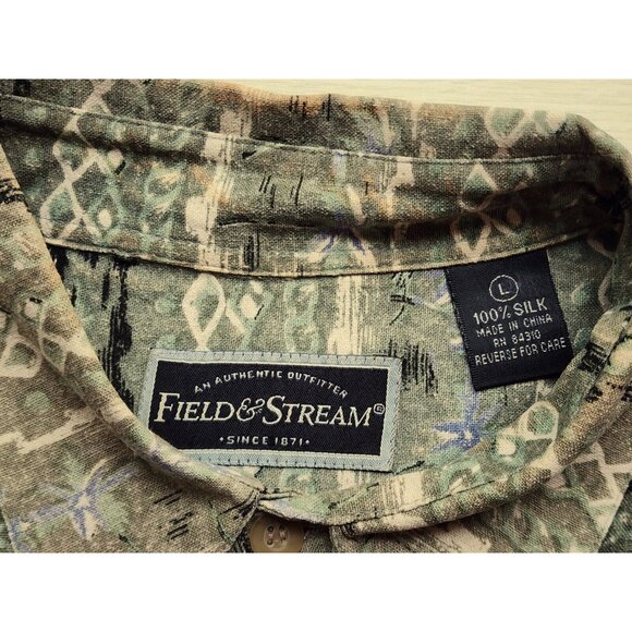 SHIRT-MEN-FIELD AND STREAM-SHORT SLEEVE-100% SILK-GREEN-LIGHT WEIGHT-SIZE LARGE - Picture 4 of 13
